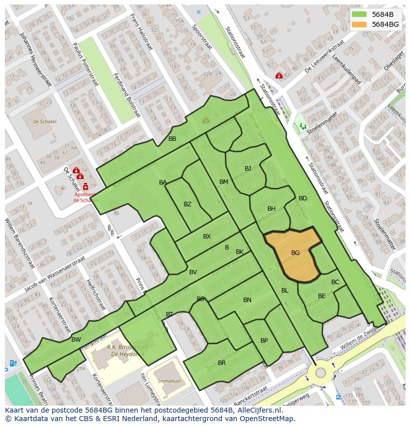 Afbeelding van het postcodegebied 5684 BG op de kaart.