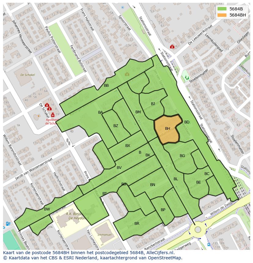 Afbeelding van het postcodegebied 5684 BH op de kaart.