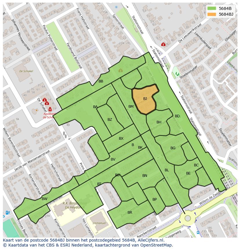Afbeelding van het postcodegebied 5684 BJ op de kaart.