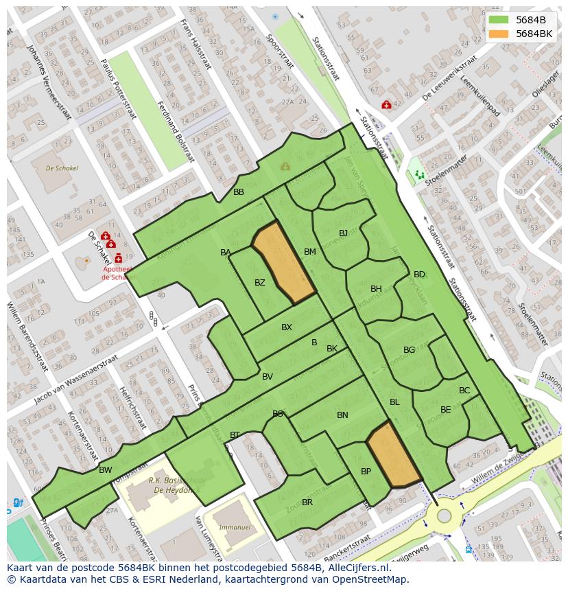 Afbeelding van het postcodegebied 5684 BK op de kaart.