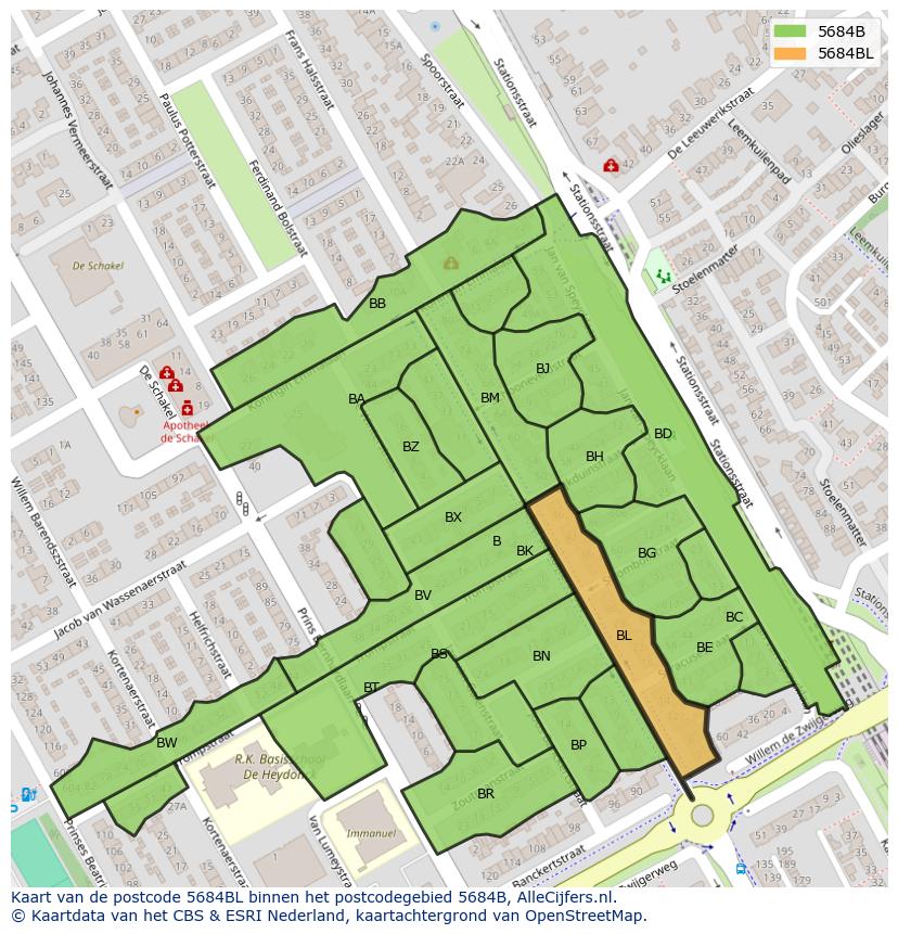 Afbeelding van het postcodegebied 5684 BL op de kaart.