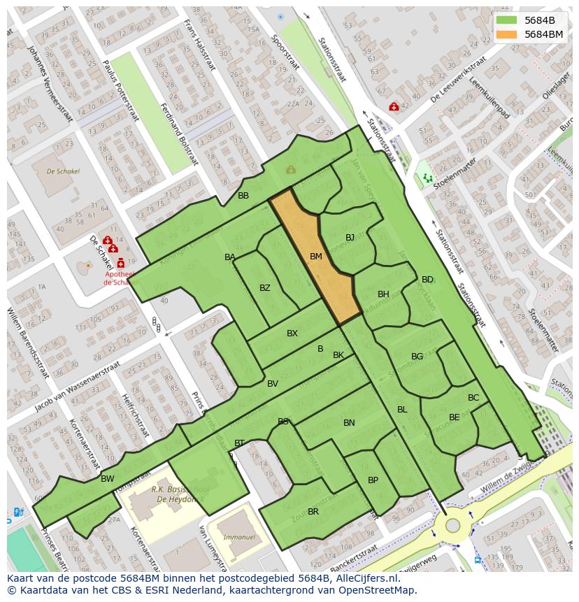 Afbeelding van het postcodegebied 5684 BM op de kaart.