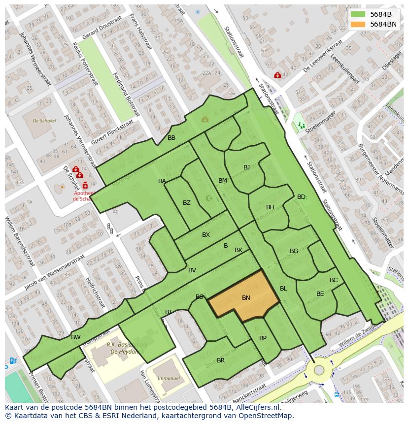 Afbeelding van het postcodegebied 5684 BN op de kaart.