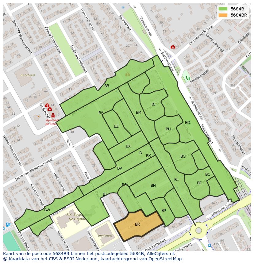 Afbeelding van het postcodegebied 5684 BR op de kaart.