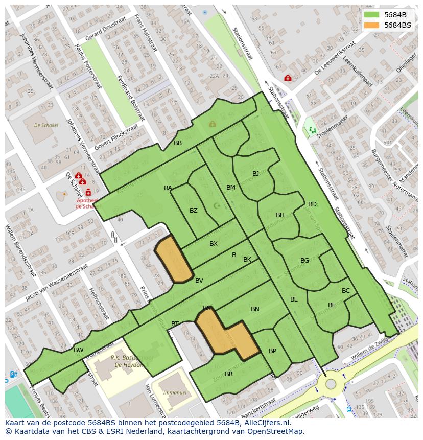 Afbeelding van het postcodegebied 5684 BS op de kaart.