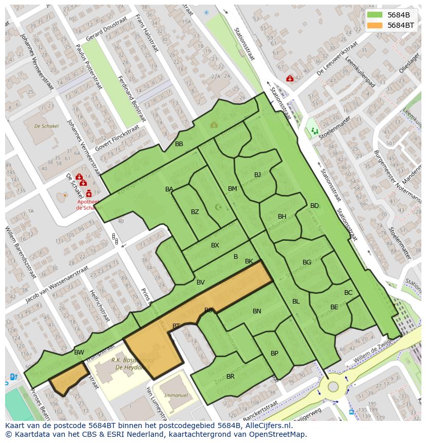Afbeelding van het postcodegebied 5684 BT op de kaart.