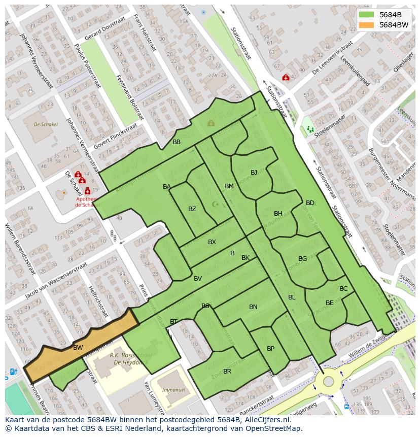Afbeelding van het postcodegebied 5684 BW op de kaart.
