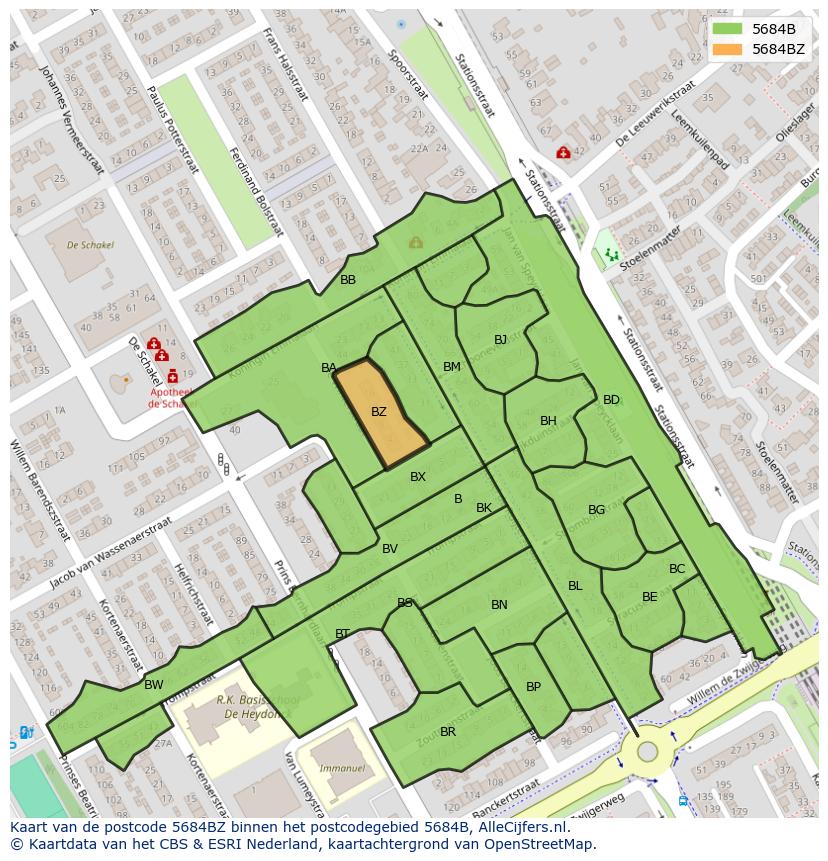 Afbeelding van het postcodegebied 5684 BZ op de kaart.
