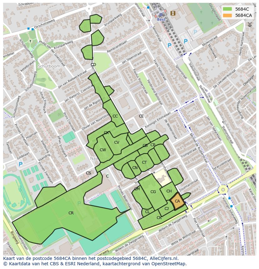 Afbeelding van het postcodegebied 5684 CA op de kaart.
