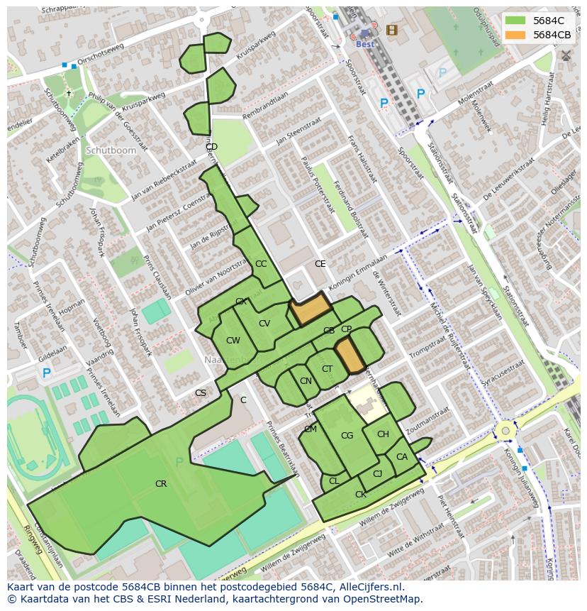 Afbeelding van het postcodegebied 5684 CB op de kaart.