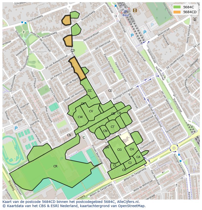 Afbeelding van het postcodegebied 5684 CD op de kaart.