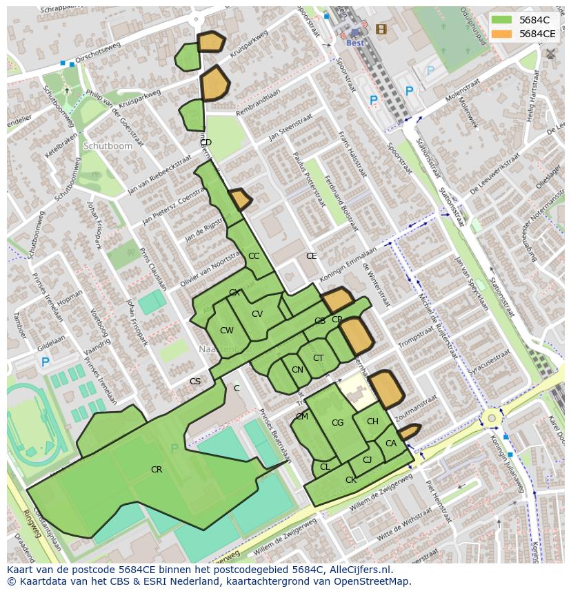 Afbeelding van het postcodegebied 5684 CE op de kaart.