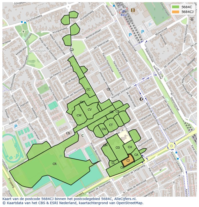 Afbeelding van het postcodegebied 5684 CJ op de kaart.