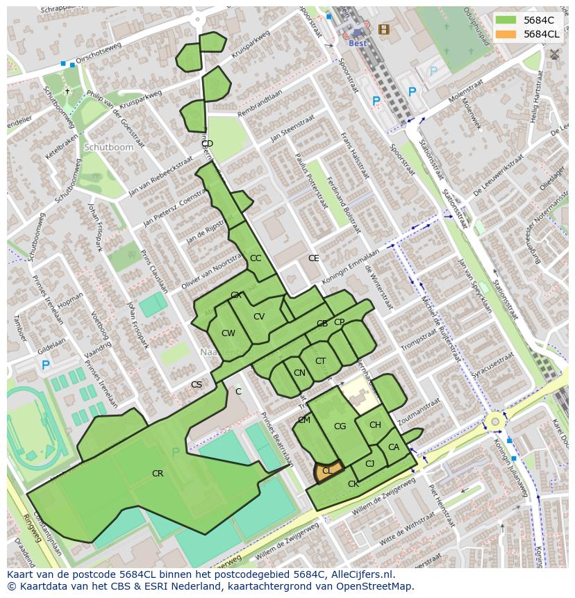 Afbeelding van het postcodegebied 5684 CL op de kaart.