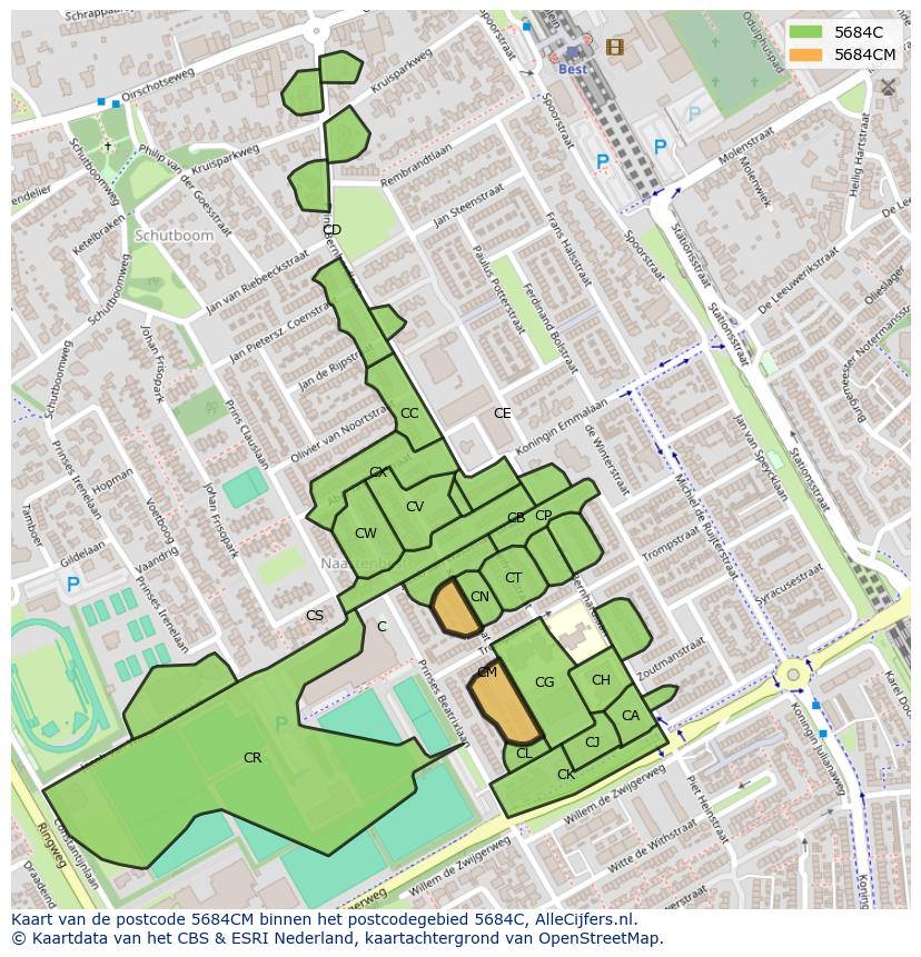 Afbeelding van het postcodegebied 5684 CM op de kaart.