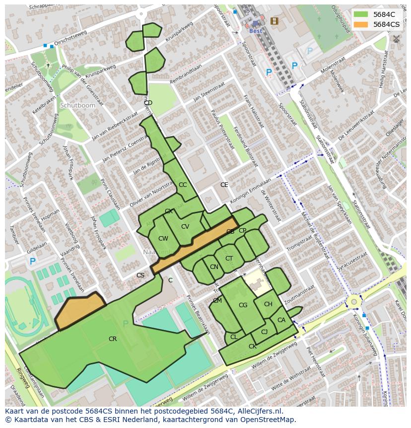 Afbeelding van het postcodegebied 5684 CS op de kaart.