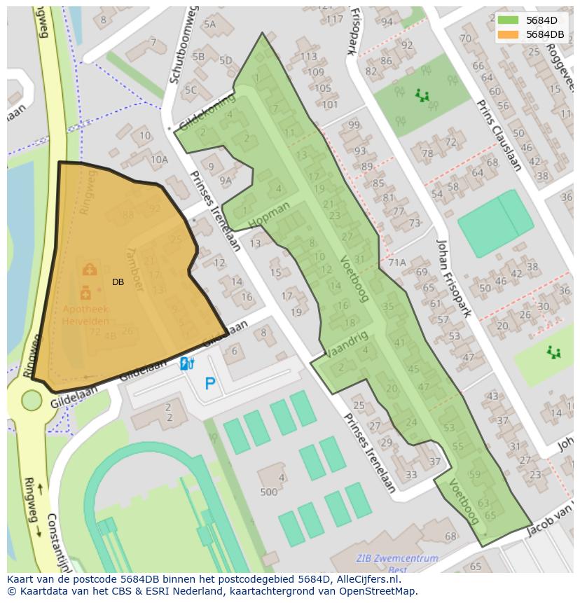 Afbeelding van het postcodegebied 5684 DB op de kaart.