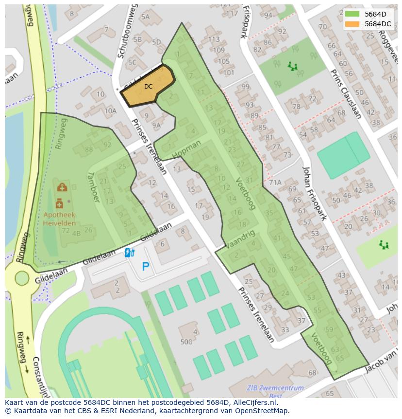 Afbeelding van het postcodegebied 5684 DC op de kaart.