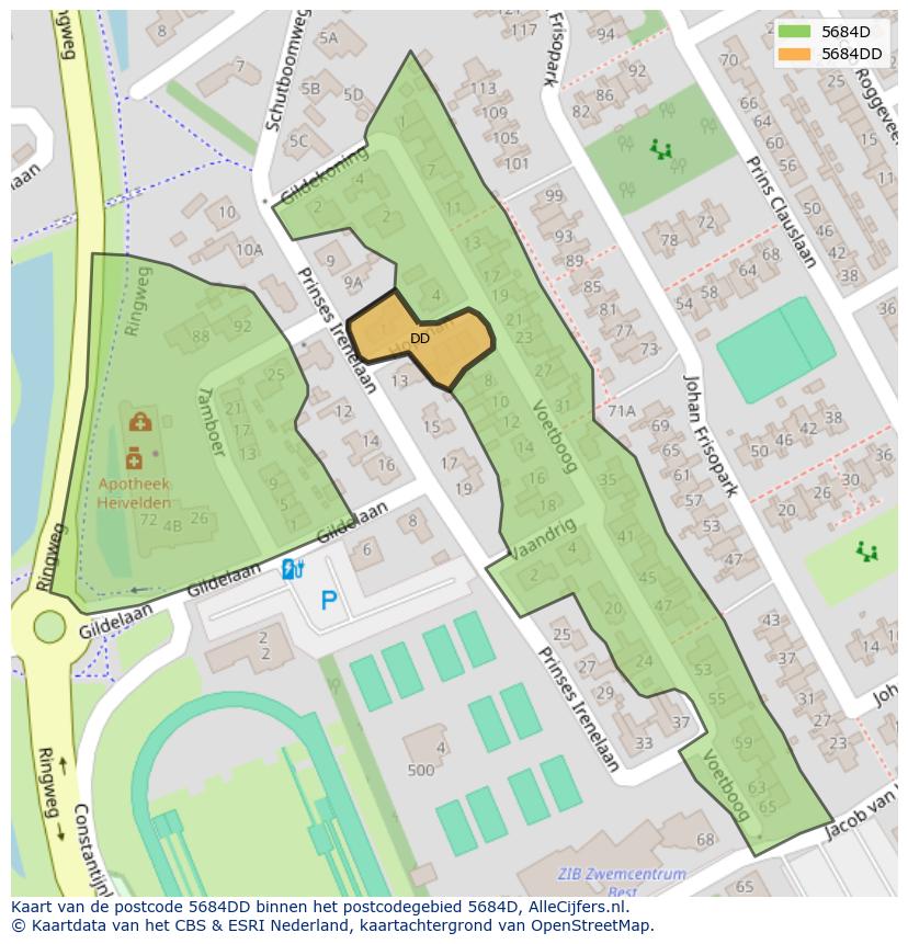 Afbeelding van het postcodegebied 5684 DD op de kaart.