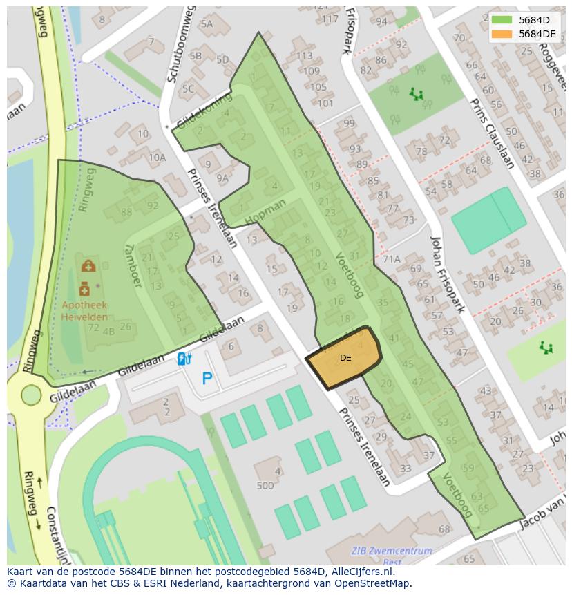 Afbeelding van het postcodegebied 5684 DE op de kaart.