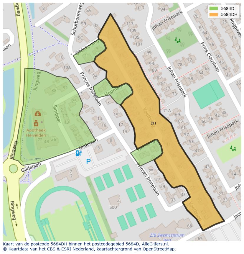 Afbeelding van het postcodegebied 5684 DH op de kaart.