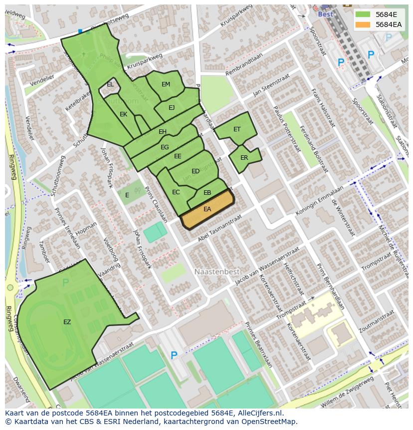 Afbeelding van het postcodegebied 5684 EA op de kaart.