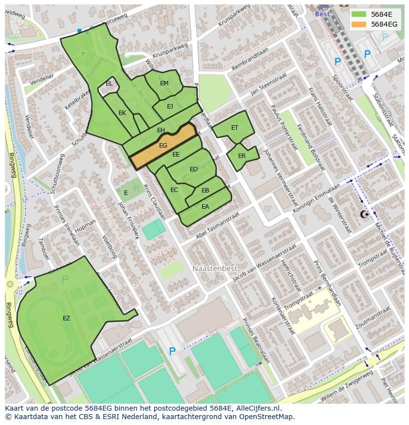 Afbeelding van het postcodegebied 5684 EG op de kaart.