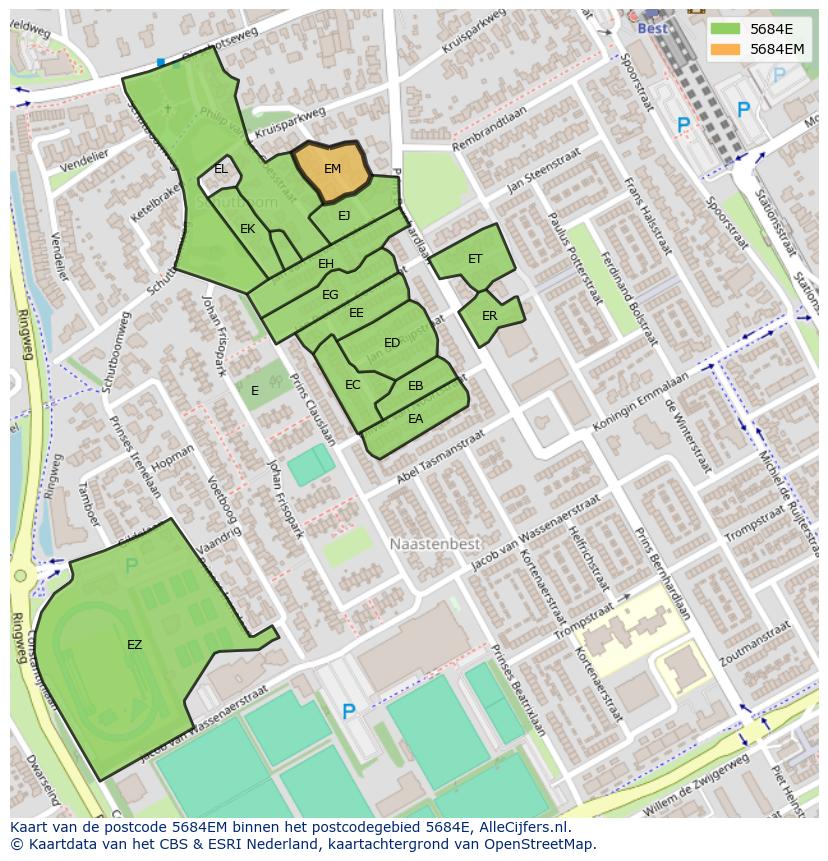 Afbeelding van het postcodegebied 5684 EM op de kaart.