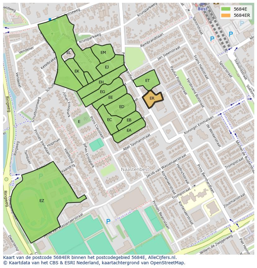 Afbeelding van het postcodegebied 5684 ER op de kaart.