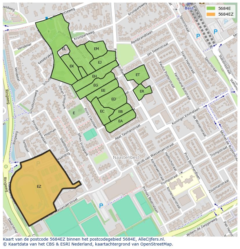 Afbeelding van het postcodegebied 5684 EZ op de kaart.