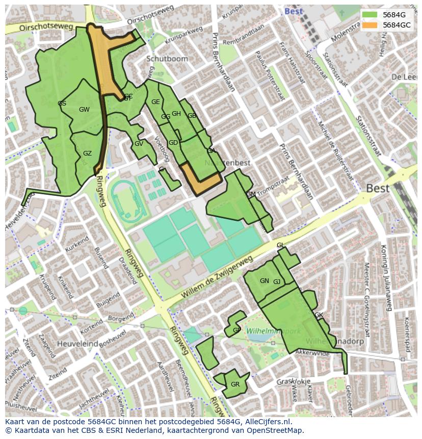 Afbeelding van het postcodegebied 5684 GC op de kaart.
