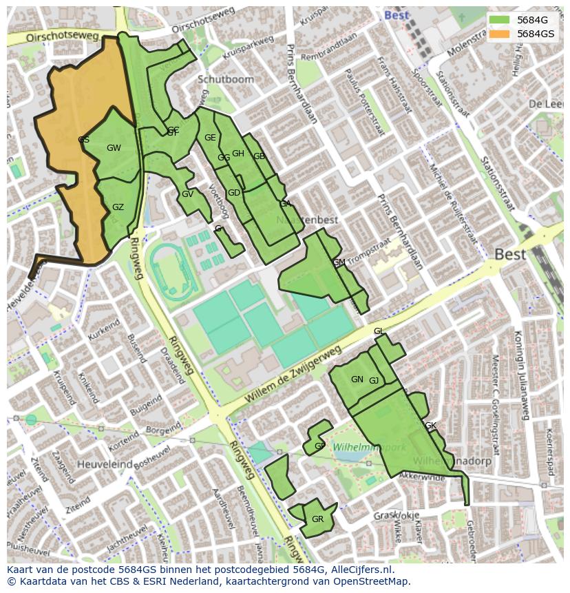 Afbeelding van het postcodegebied 5684 GS op de kaart.