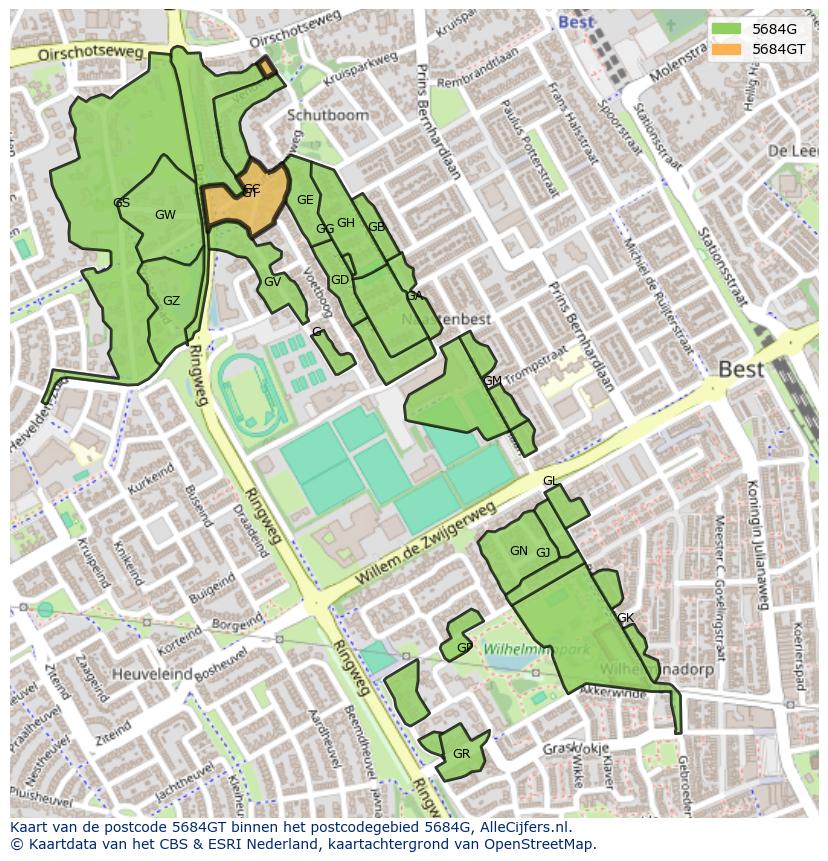 Afbeelding van het postcodegebied 5684 GT op de kaart.