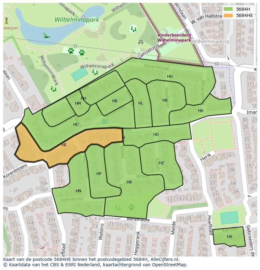 Afbeelding van het postcodegebied 5684 HE op de kaart.