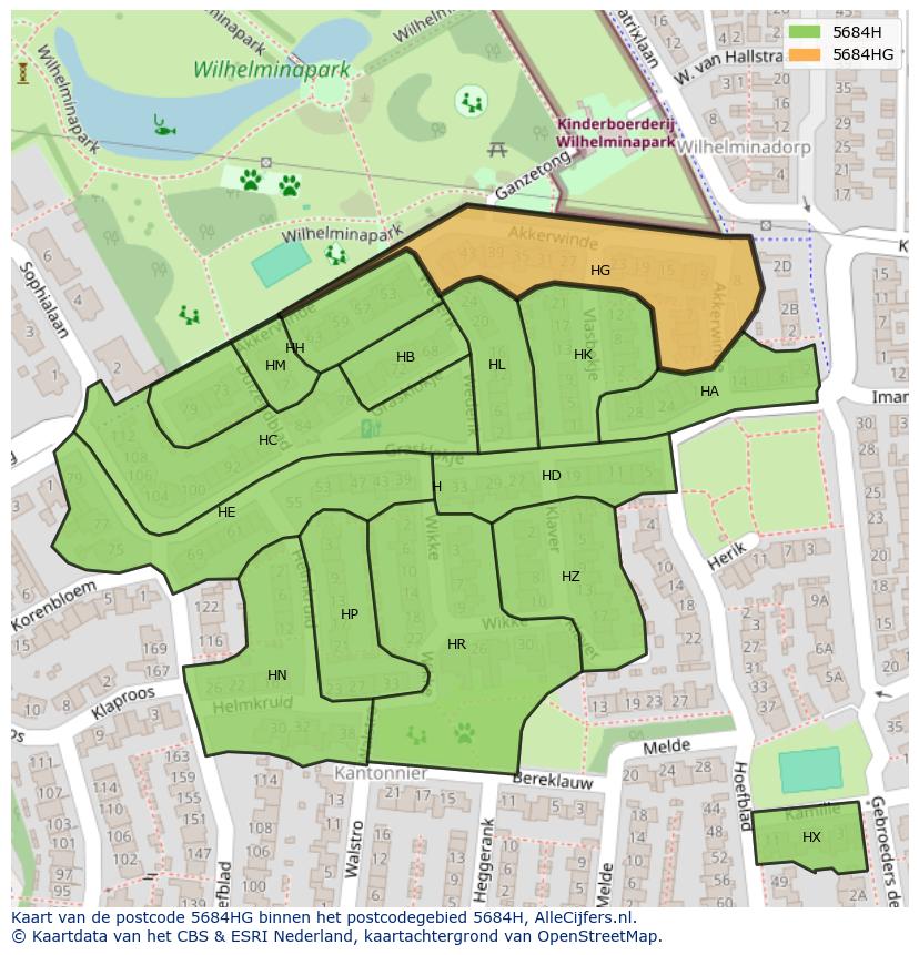 Afbeelding van het postcodegebied 5684 HG op de kaart.