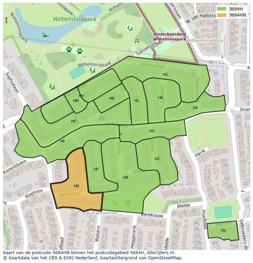 Afbeelding van het postcodegebied 5684 HN op de kaart.