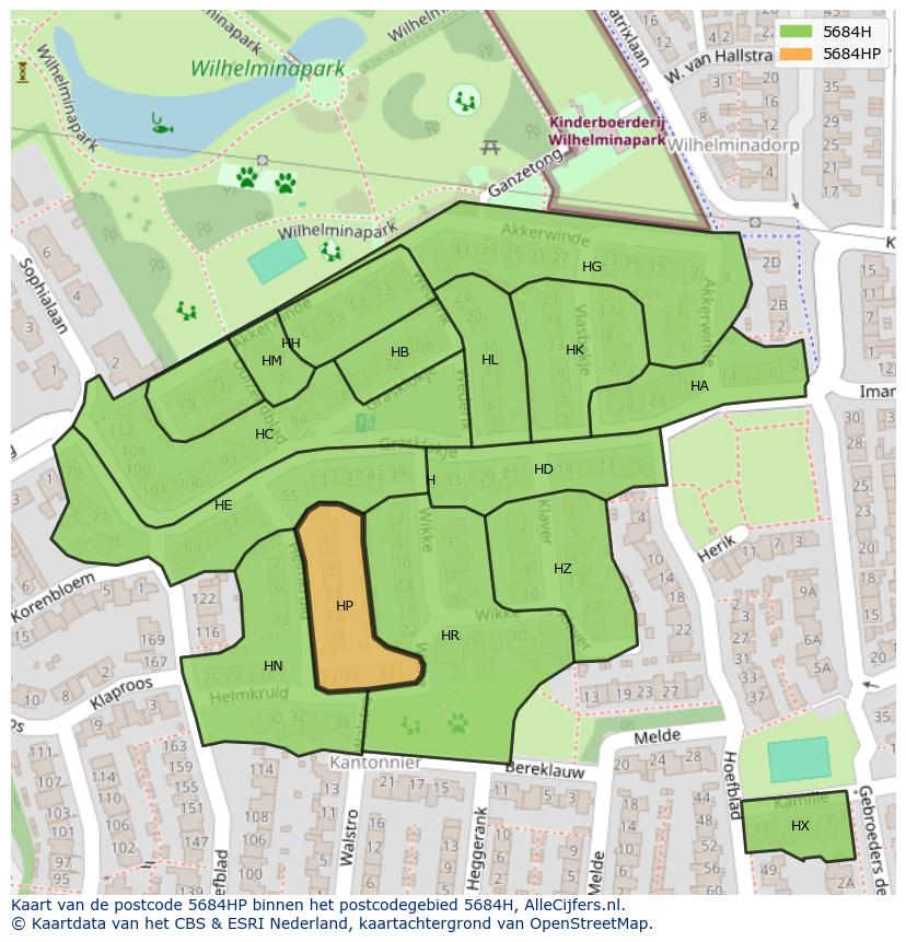 Afbeelding van het postcodegebied 5684 HP op de kaart.