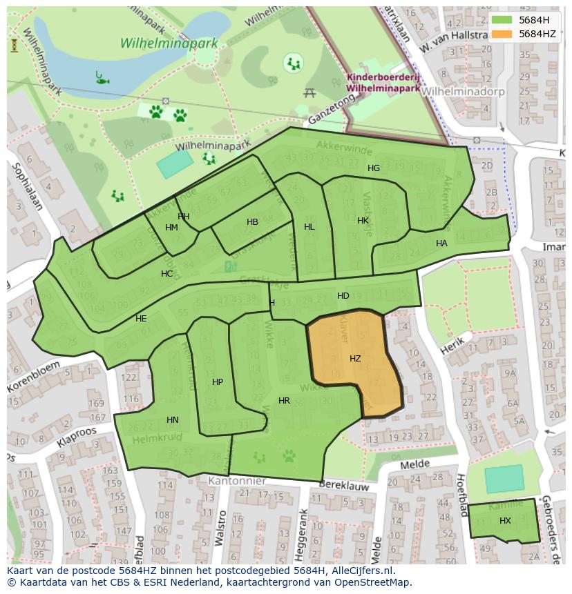 Afbeelding van het postcodegebied 5684 HZ op de kaart.