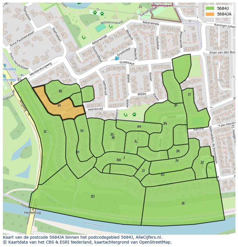 Afbeelding van het postcodegebied 5684 JA op de kaart.