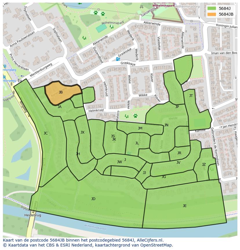 Afbeelding van het postcodegebied 5684 JB op de kaart.