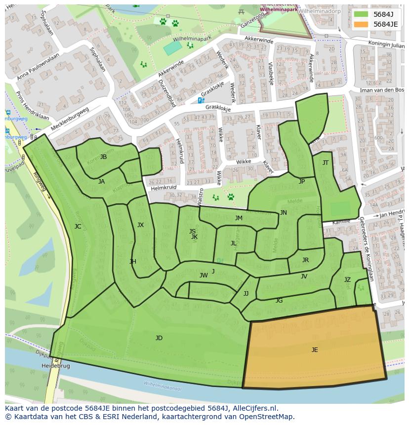 Afbeelding van het postcodegebied 5684 JE op de kaart.