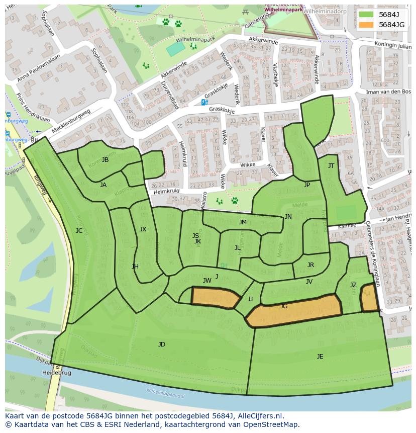 Afbeelding van het postcodegebied 5684 JG op de kaart.
