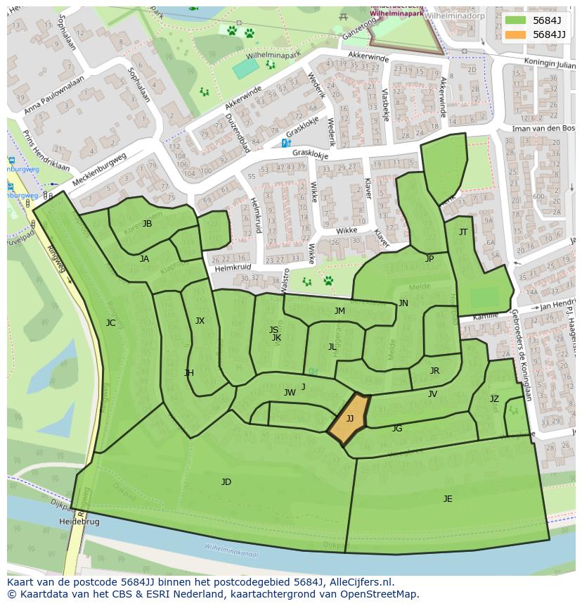 Afbeelding van het postcodegebied 5684 JJ op de kaart.