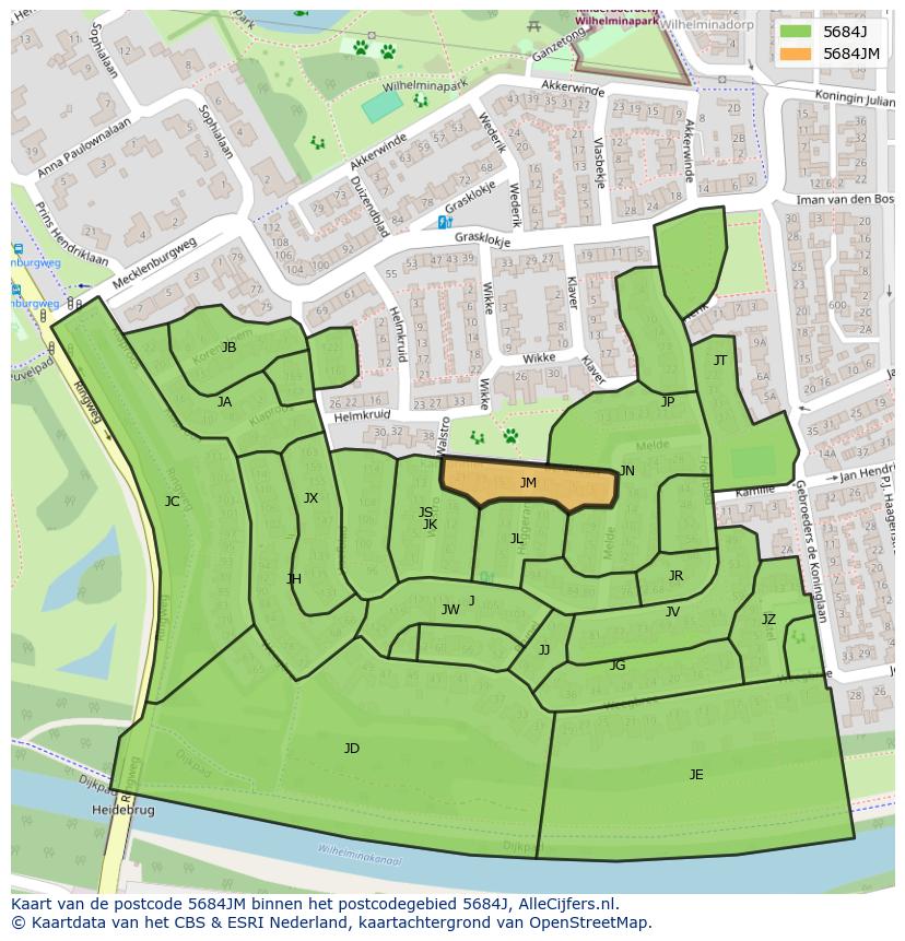 Afbeelding van het postcodegebied 5684 JM op de kaart.
