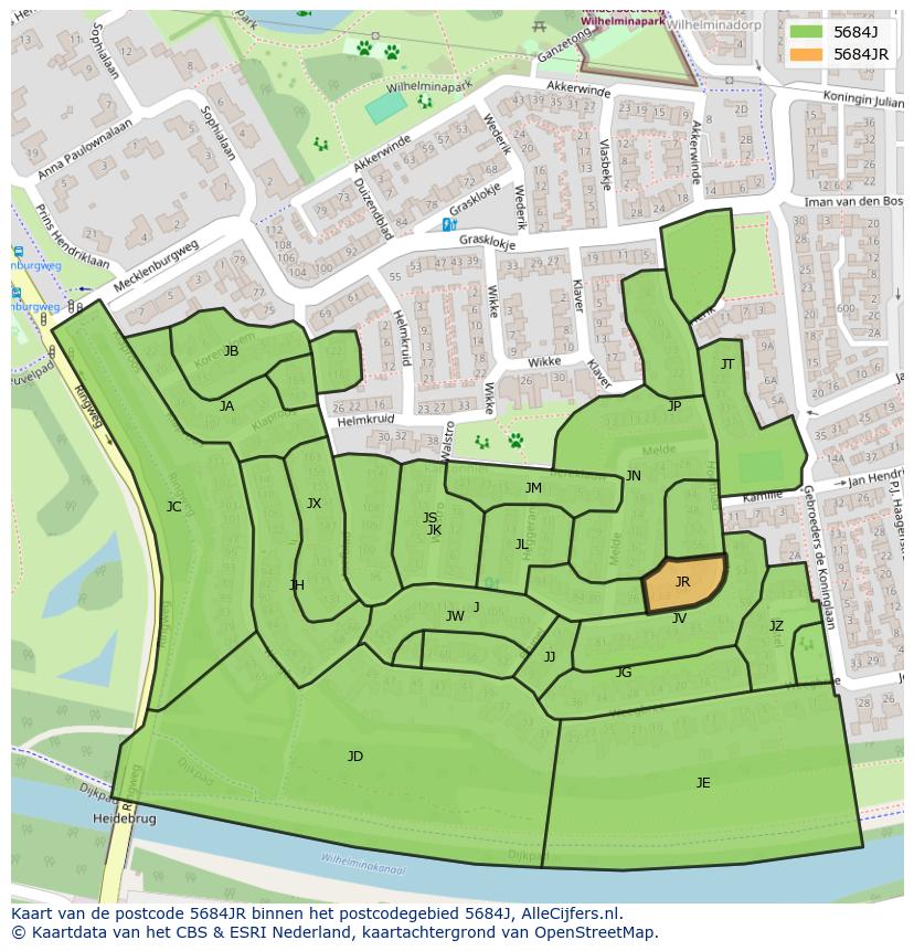 Afbeelding van het postcodegebied 5684 JR op de kaart.