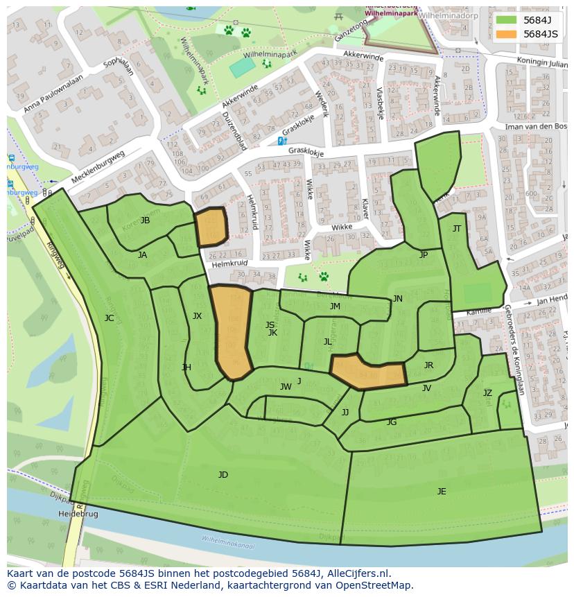 Afbeelding van het postcodegebied 5684 JS op de kaart.
