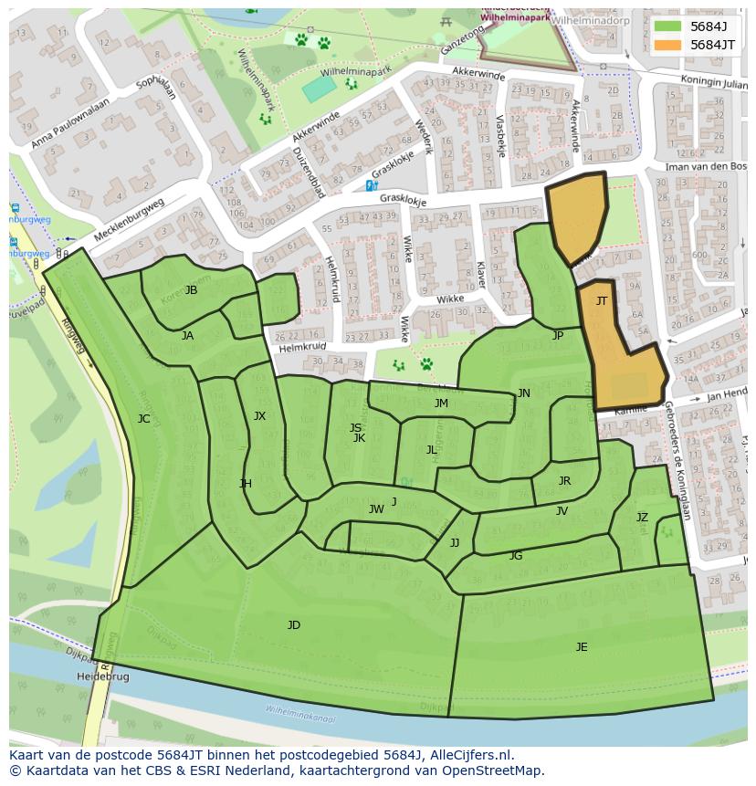 Afbeelding van het postcodegebied 5684 JT op de kaart.