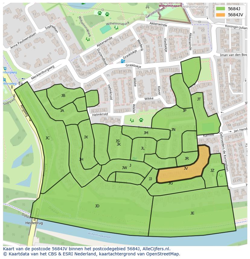 Afbeelding van het postcodegebied 5684 JV op de kaart.
