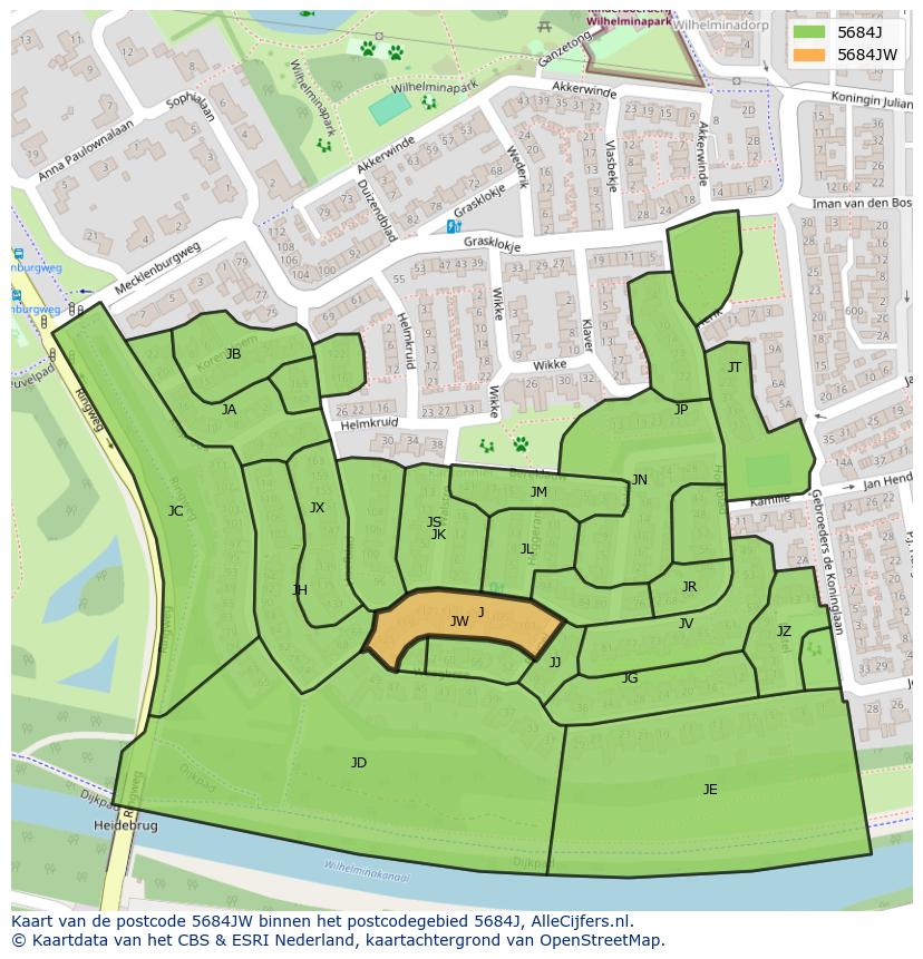 Afbeelding van het postcodegebied 5684 JW op de kaart.