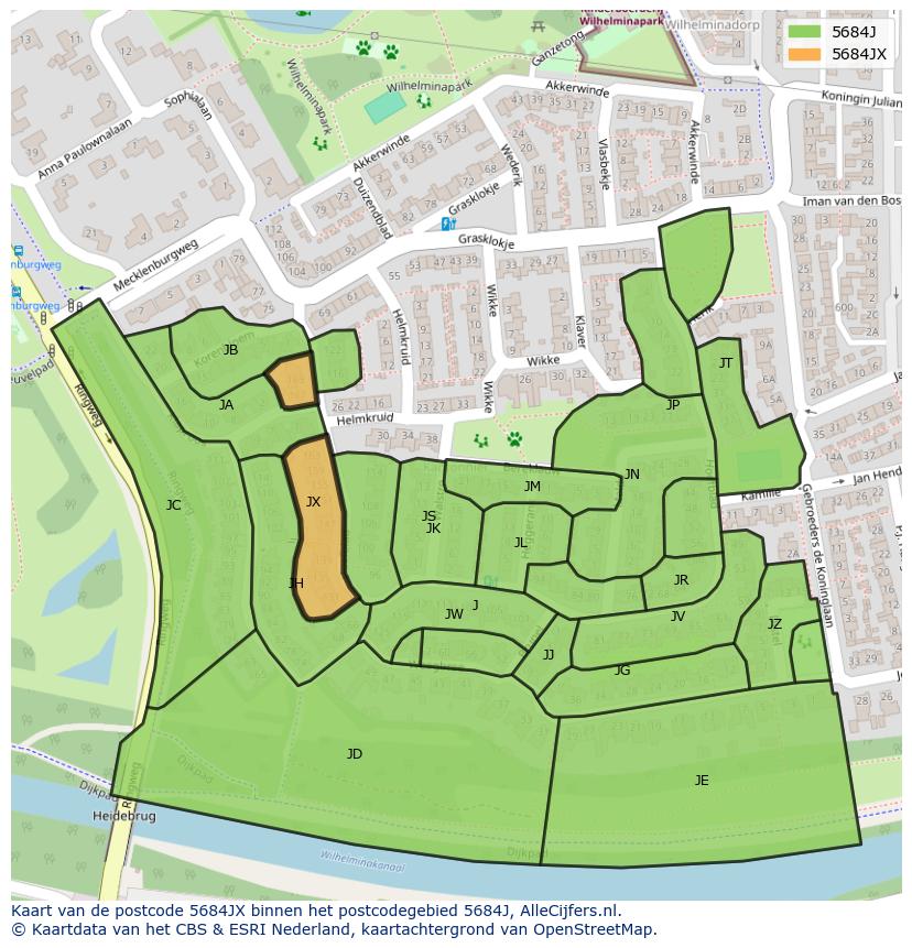 Afbeelding van het postcodegebied 5684 JX op de kaart.